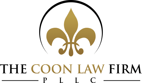 A green and gold logo for coon law llc.